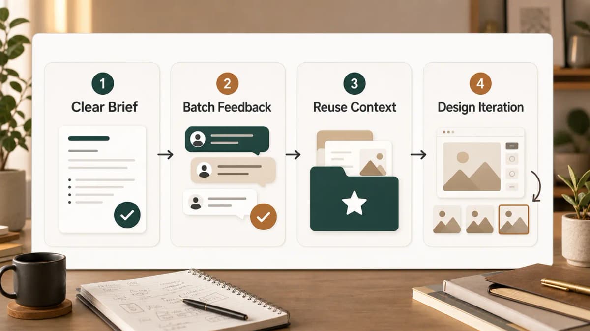 Efficient Claude Design workflow with clear brief batch feedback reuse context and design iteration